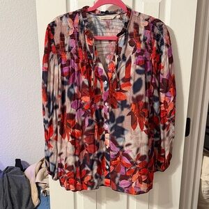 Soft surroundings Floral Button-Up Blouse - Red and Purple